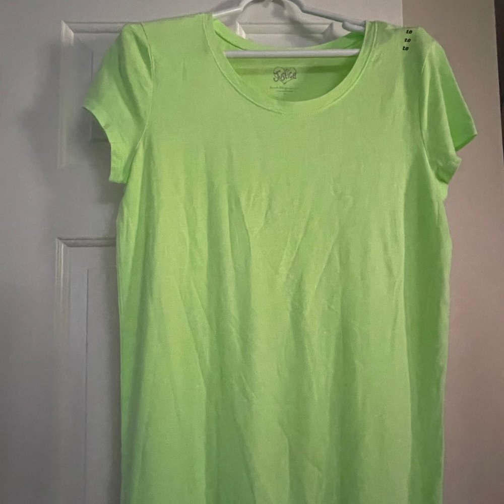 Justice Junior Girls Neon Lime Green Basic Tee Shirt Top Size 20 New with Tags